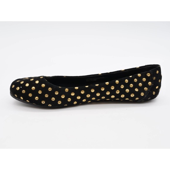 Born Crown Ballet Flats Womens 6 Black Suede Gold Spotted Round Toe Slip On Shoe - Picture 5 of 12